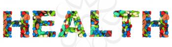 Royalty Free Clipart Image of Pills Spelling Out Health
