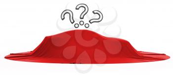 Royalty Free Clipart Image of a Car Covered With Question Marks
