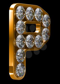 Royalty Free Clipart Image of a Golden Letter P Incrusted With Diamonds