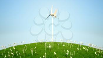 Royalty Free Clipart Image of Windmills on a Hillside