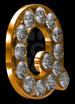 Royalty Free Clipart Image of a Golden Letter Q Incrusted With Diamonds