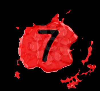 Royalty Free Clipart Image of a Red Number Seven in Paint