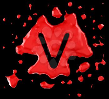 Royalty Free Clipart Image of the Letter V in Red Paint