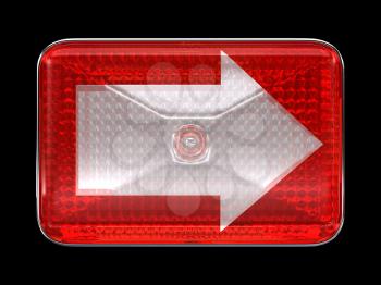 Royalty Free Clipart Image of a Red Headlight With an Arrow