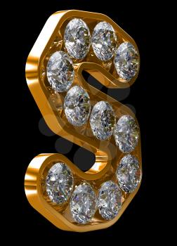 Royalty Free Clipart Image of a Golden Letter S Incrusted With Diamonds