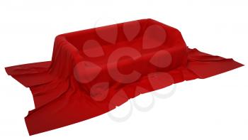 Royalty Free Clipart Image of a Showcase Pedestal Covered With Red Cloth