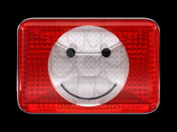 Royalty Free Clipart Image of a Red Smiley Emoticon on a Button