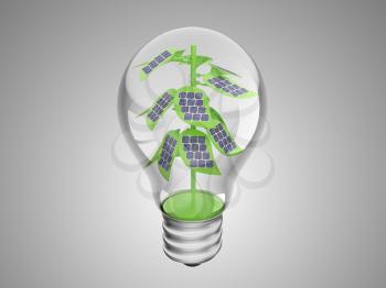 Royalty Free Clipart Image of Solar Cells on a Plant in a Light Bulb