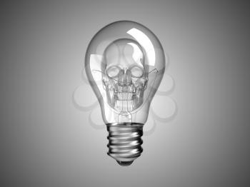 Royalty Free Clipart Image of a Skull Inside a Light Bulb 