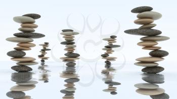 Royalty Free Clipart Image of Piles of Pebbles on Water