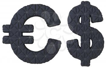 Royalty Free Clipart Image of Stitched Leather Euro and Dollar Symbols