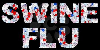 Royalty Free Clipart Image of Pills Spelling Out Swine Flu