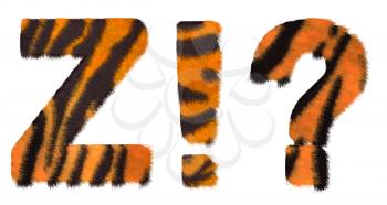Royalty Free Clipart Image of Tiger Fell Font Z and Symbols