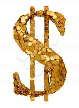 Royalty Free Clipart Image of a Dollar Sign Made of Coins