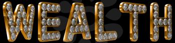 Royalty Free Clipart Image of the Word Wealth Incrusted With Diamonds