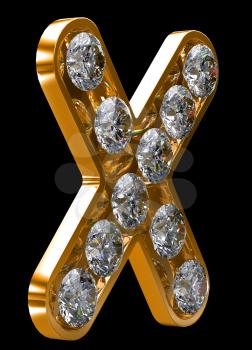 Royalty Free Clipart Image of a Golden Letter X Incrusted With Diamonds