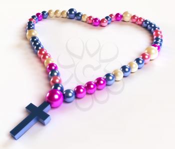 Abstract colorful rosary beads over white background