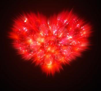 Abstract Valentines Day red Fireworks heart shape over black
