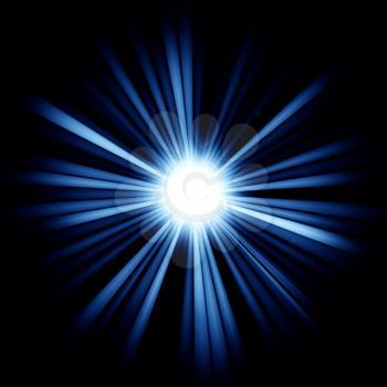 Blue Beams of light: shining star in the dark. Large resolutin 