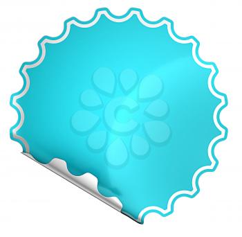 Blue bent round sticker or label over white background