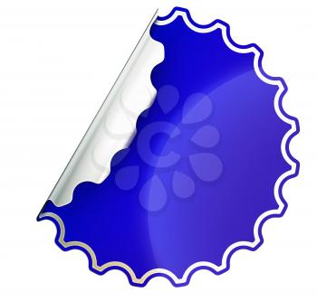 Blue round jagged sticker or label over white background