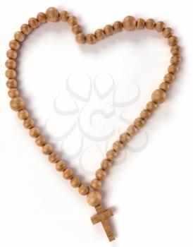 Chaplet or rosary beads heart shape over white background