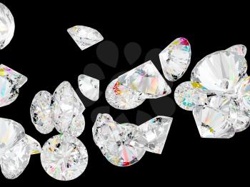 Diamonds or gemstones isolated over black background