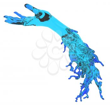 Helping hands: blue liquid hand shape isolated over white