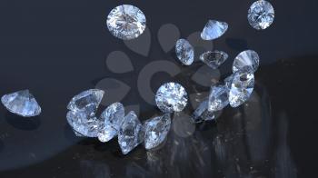 Jewels: large diamonds rolling over with reflection
