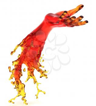 Lending somebody a helping hand: red liquid shape over white background 