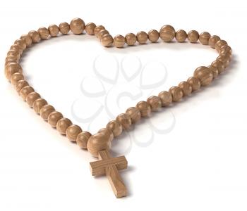 Love and Religion: chaplet or rosary beads over white