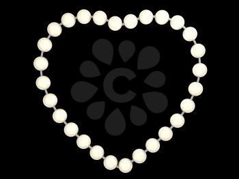 Love: Pearls heart shape isolated on black background