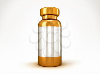 Medicine: Golden medical ampoule over white background
