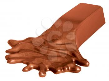 Melted chocolate bar isolated over white background