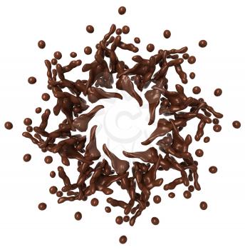 Molten hot chocolate splash with drops isolated over white