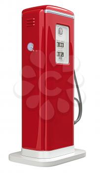 Red gas pump isolated over white background. Bottom side view
