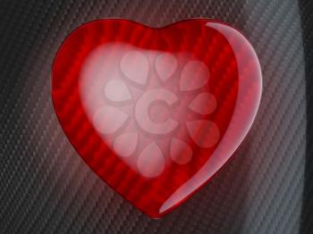 Red heart shape over carbon fiber background