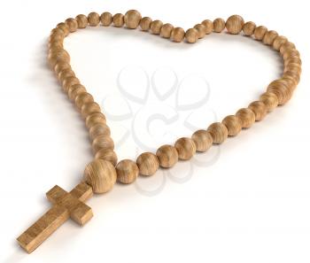 religious life and love: wooden chaplet or rosary beads over white background