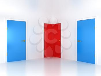 Right choice: conceptual corner door in abstract room