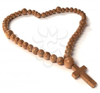 Rosary beads heart shape over white background