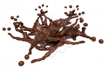 Splash: Liquid chocolate shape with drops isolated over white