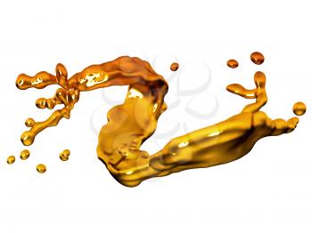 Splash of melted gold with drops isolated over white