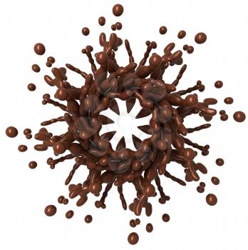 Splashes: Liquid chocolate shape with droplets isolated over white