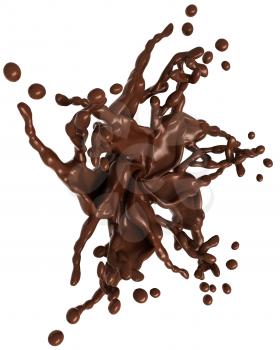 Splashing chocolate: Liquid star shape with drops isolated over white