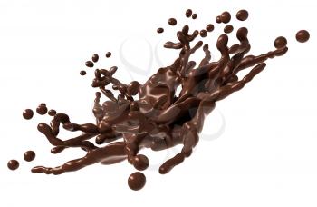 Splash: Liquid chocolate with drops isolated over white