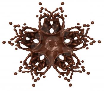 Star Splash: Liquid chocolate with drops isolated over white