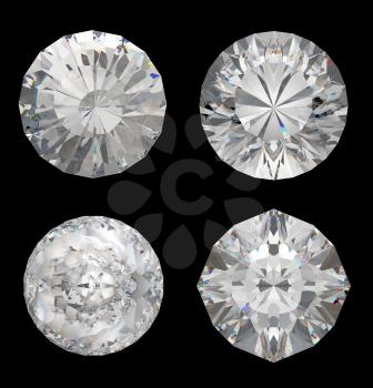 Top views of large diamonds over the black background