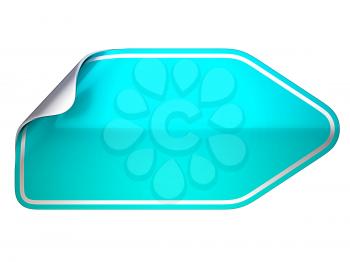 Turquoise bent sticker or label over white background