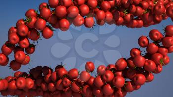 Two tasty Tomatoe Cherry streams over blue background