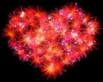 Valentines Day red Fireworks heart shape over black